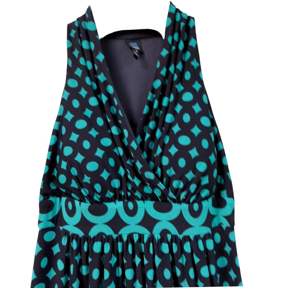 Saint Tropez West Womens Size 8 Teal Black Geometric Polka Dot Halter Maxi Dress - Picture 2 of 11